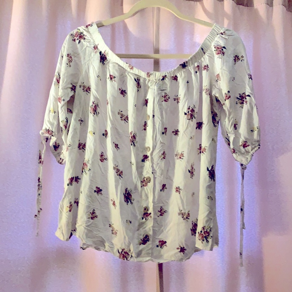 Rue 21 off the shoulder crop top blouse floral print size Large